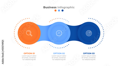 Business infographic template with 3 options. Modern, clean, and professional design ideal for presentations, reports, marketing strategies.