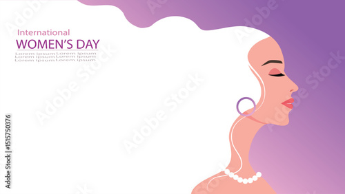 Head shot of beautiful woman with white hair. International woman's day. Empty for message. Peaceful. Template for feminine content.  vector illustration