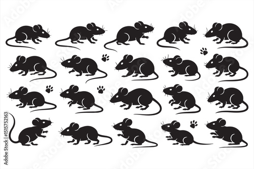 Silhouettes of Mice with Movement Trails and Playful Poses for Use in Fun Designs