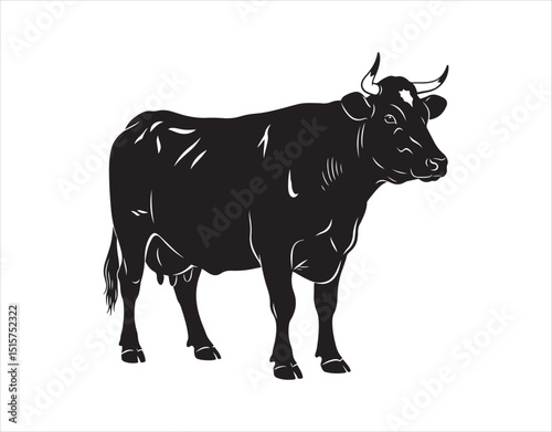 Vector illustration of a black silhouette of a cow on a white background

