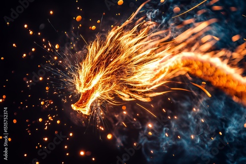 Fiery Dragon Breath Embraces Night Sky