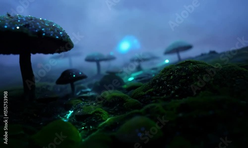fantasy shimmery light and  mushroom landscape camera motion video.ai 
