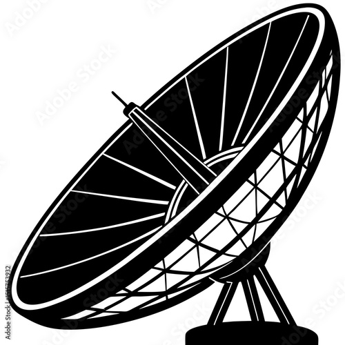 Large satellite dish antenna black and white illustration