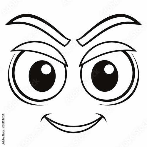 Cartoon face with mischievous eyes and a subtle smile