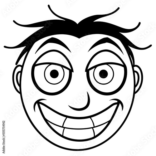Cartoon mischievous boy face line art illustration