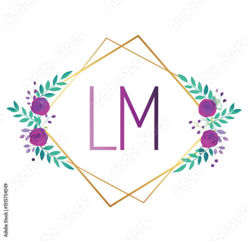 LM Initial Logo – Elegant Frame with Floral Leaves
