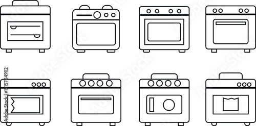 oven electronics devices technology products vector icon set, household appliance cooking icons, Cooking concept. Label for kitchen interior design themes, sticker, books, pictogram for sites, apps