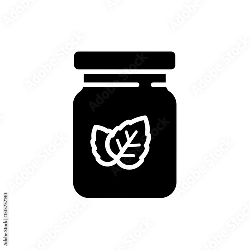 Jar Icon with Cap and Mint Leaf Top for Fresh Beverage Look