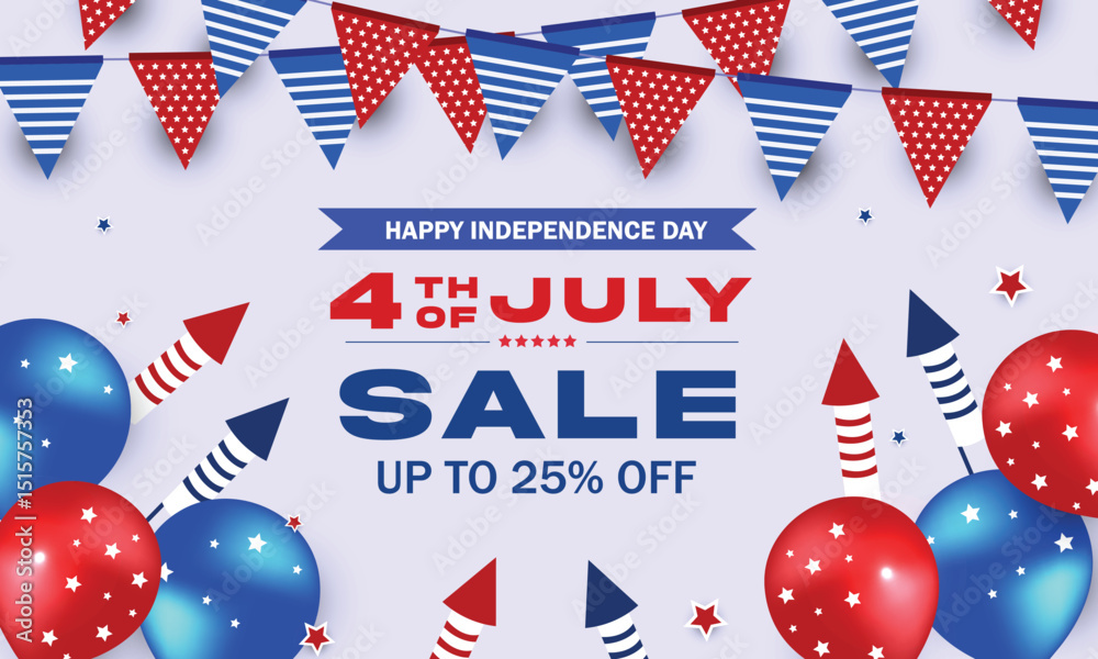 Obraz premium Fourth of July. Independence Day Sale Banner Design with Balloon and star flag color