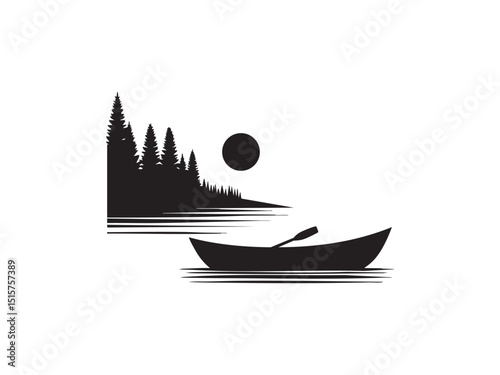 Vector of the Boat on Lake at Sunset – Travel, Peace, and Scenic Beauty Design.