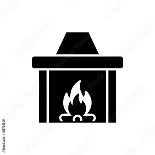 Fireplace with glowing fire and crackling sounds in cozy room