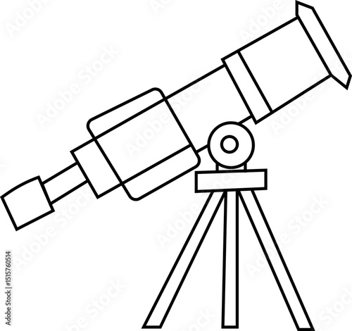 telescope astronomy icon, Natural science line icons, A sleek design featuring a telescope on a tripod, ideal for astronomy and educational materials. silhouette vector art flat design template