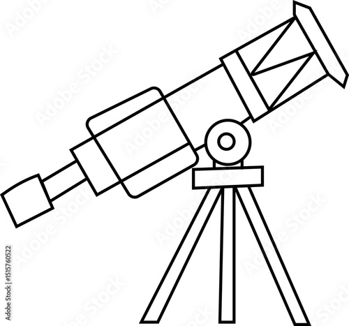 telescope astronomy icon, Natural science line icons, A sleek design featuring a telescope on a tripod, ideal for astronomy and educational materials. silhouette vector art flat design template