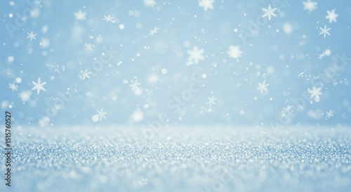 Falling Snowflakes on Glitter Surface Winter Festive Background