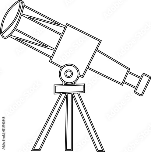 telescope astronomy icon, Natural science line icons, A sleek design featuring a telescope on a tripod, ideal for astronomy and educational materials. silhouette vector art flat design template