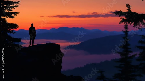 Silhouette of business male stand and feel happy on the most hight at the mountain on sunset, success, leader, teamwork, target, Aim, confident, achievement, goal, on plan, finish,