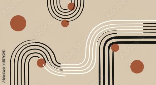 Abstract Geometric Art with Circles and Curves on Beige Background