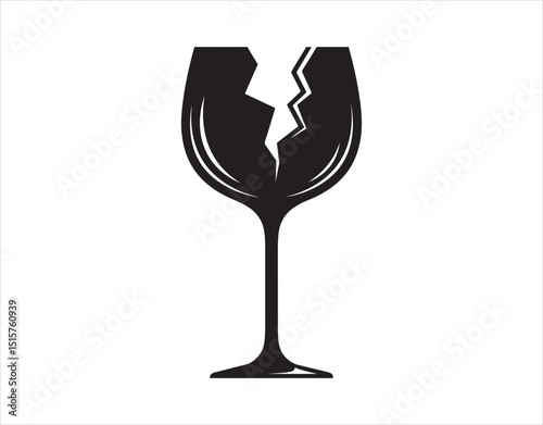 Shattered glass delicate cargo caution symbol. Cracked wine glass packaging label icon. Vector graphic set apart on a white backdrop.