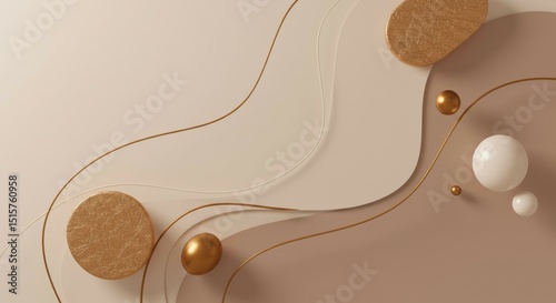 Abstract Geometric Design with Curves and Spheres in Neutral Tones