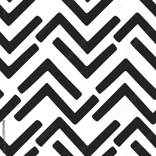 Zigzag seamless pattern of bold hand-drawn black strokes on a white background. The irregular, expressive brushstrokes illustration. Rough painted boldlines print texture.