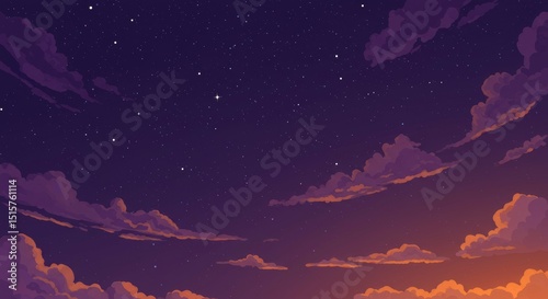 Evening Sky with Clouds and Stars at Sunset