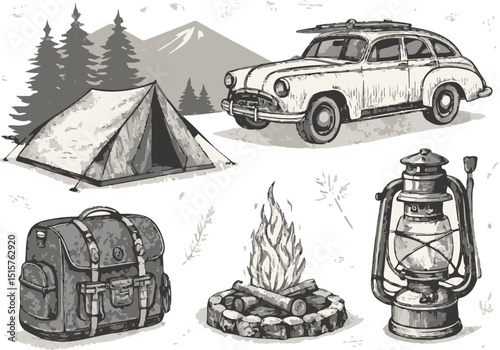 Camping Equipment Illustration
