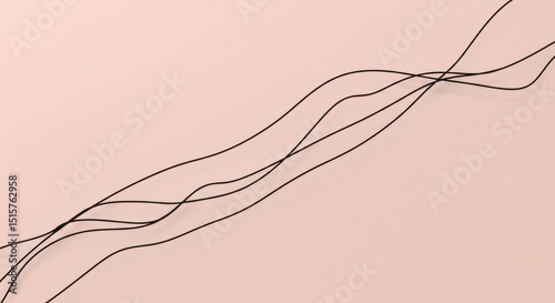 Abstract Black Lines on Pale Pink Background Minimalist Design