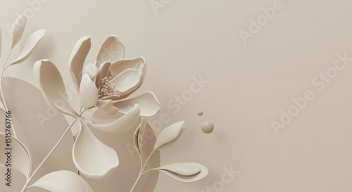 Elegant Flower with Leaves on Light Background in Minimal Style