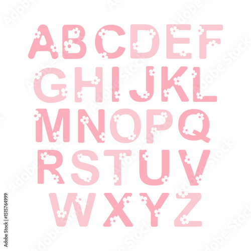 Pink Floral Alphabet Vector – Cute Decorative Spring Font with Flowers
