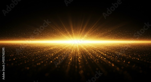 Abstract Golden Light Bursting From Horizon Over Dark Background