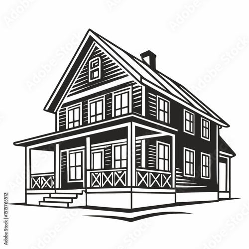 House sketch drawing: A vector illustration of a residential building, perfect for architecture and real estate designs