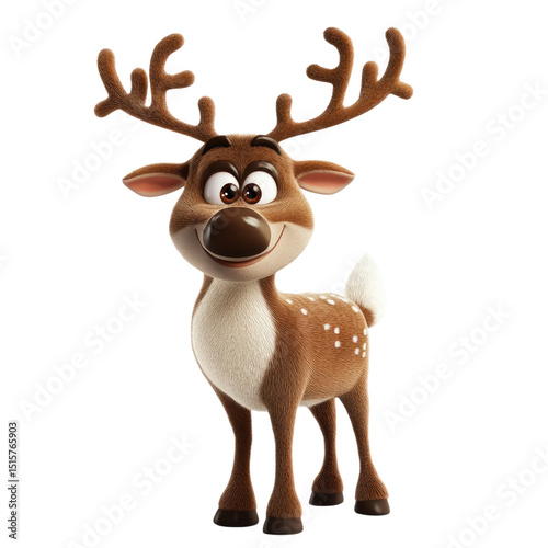 Cheerful Cartoon Reindeer Festive Character on Transparent Background.