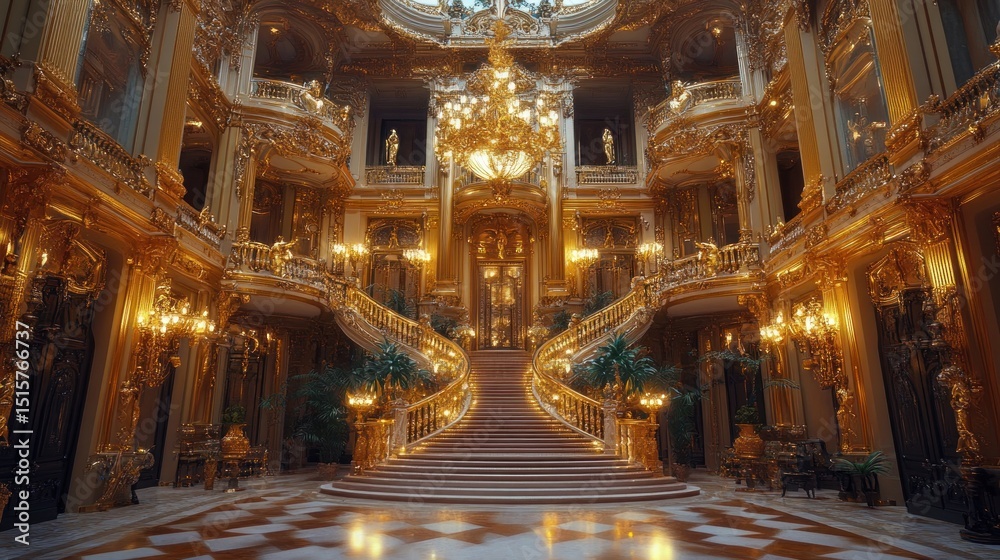 Obraz premium Opulent Golden Staircase in a Gilded Palace