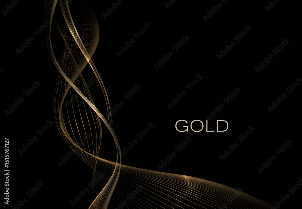 Ταπετσαρία Isolated design element, exquisite wavy golden figure on black background