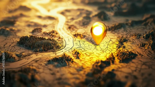 3D Map travel location. Locator mark of map and location pin or navigation icon sign on background with search. 3D rendering.
