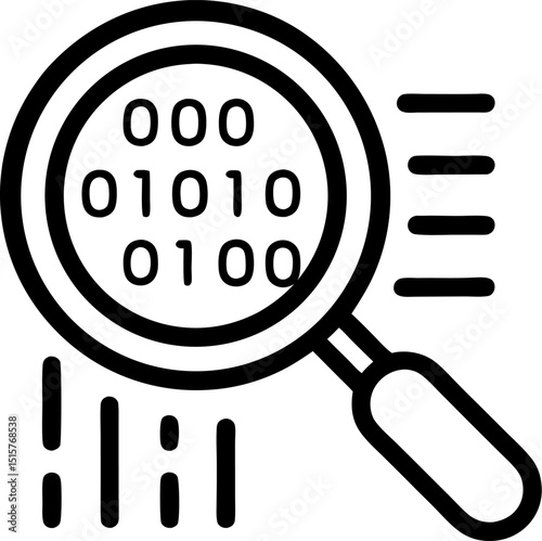 A magnifying glass scanning binary code vector icon
