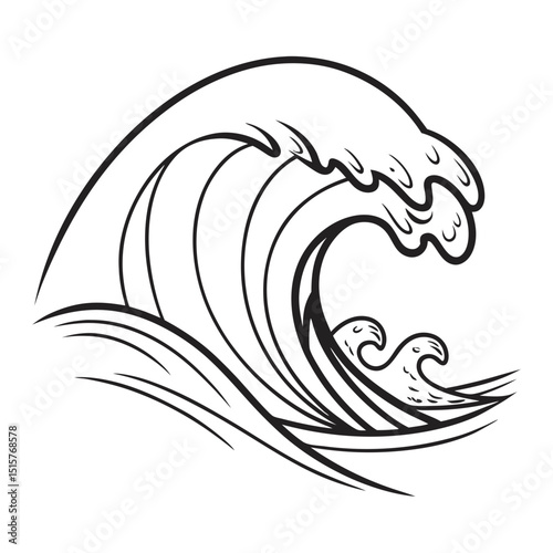 Hand drawn line art ocean wave illustration