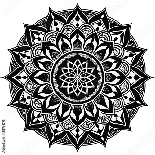 Intricate black and white mandala design