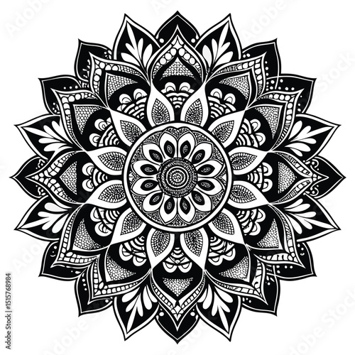 Intricate black and white mandala design