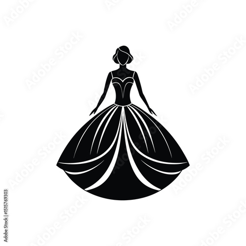 Flat and Minimal woman in the ball gown icon vector illustration isolated on white background