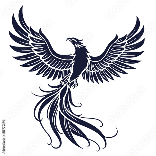 Stylized phoenix bird in flight design