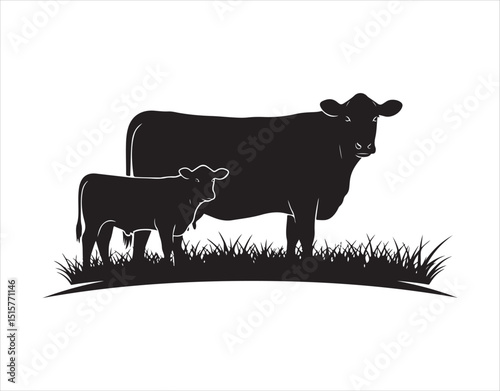 Logo design featuring an Angus Cow & Grass silhouette for a livestock farm, set against a white background

