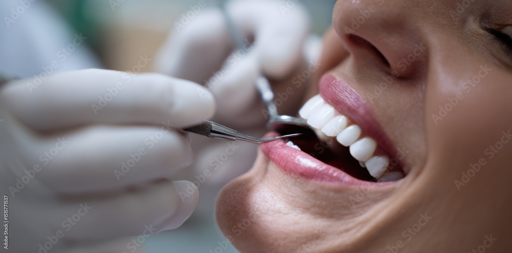 Obraz premium Closeup of dental checkup in clinic 