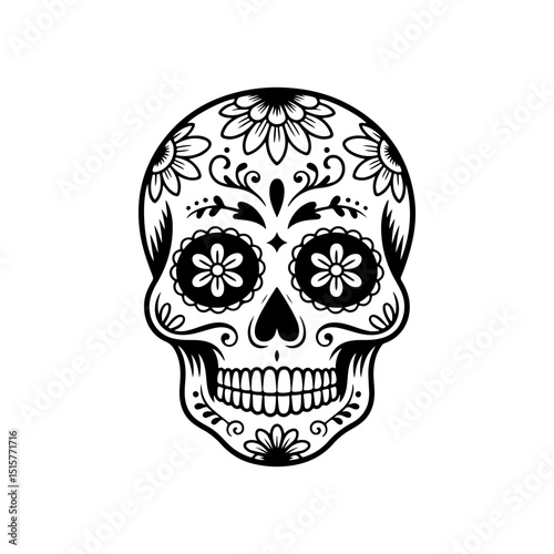 Illustration of mexican sugar skull. Day of the dead. Dia de los muertos. Vector illustration