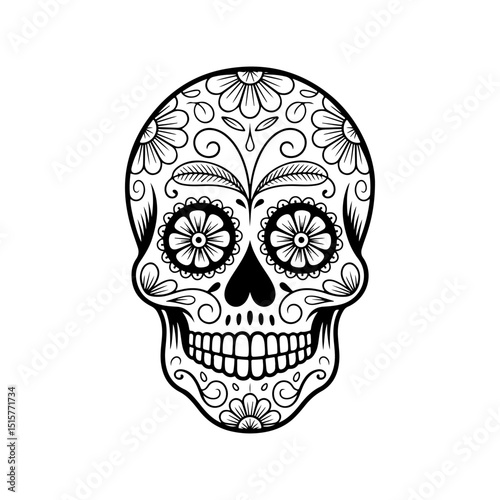 Illustration of mexican sugar skull. Day of the dead. Dia de los muertos. Vector illustration