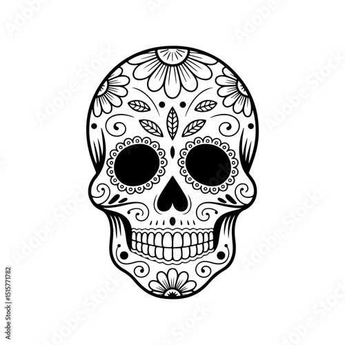 Illustration of mexican sugar skull. Day of the dead. Dia de los muertos. Vector illustration