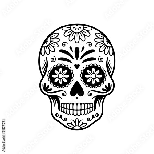 Illustration of mexican sugar skull. Day of the dead. Dia de los muertos. Vector illustration