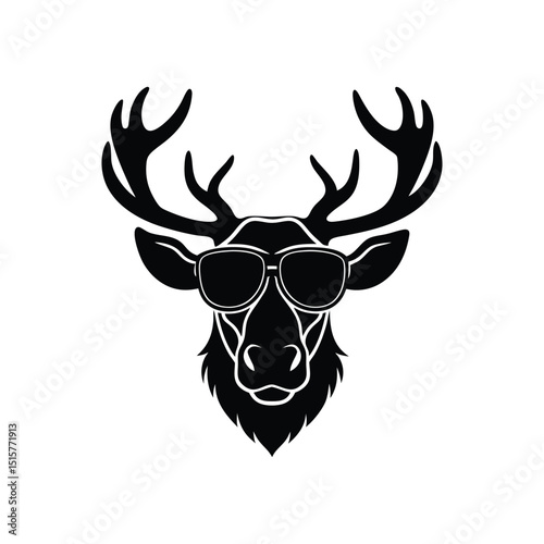 Minimal moose head with sun glass icon vector illustration isolated on white background