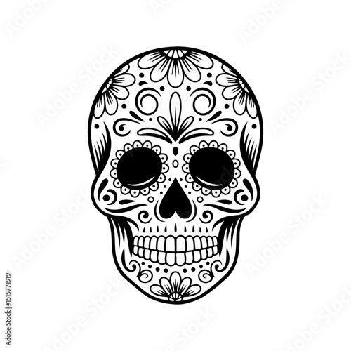 Illustration of mexican sugar skull. Day of the dead. Dia de los muertos. Vector illustration