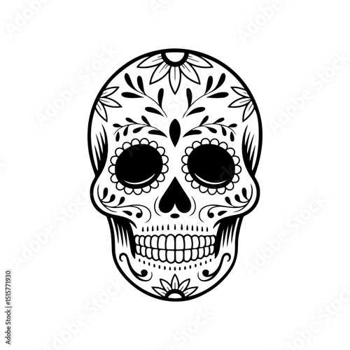 Illustration of mexican sugar skull. Day of the dead. Dia de los muertos. Vector illustration